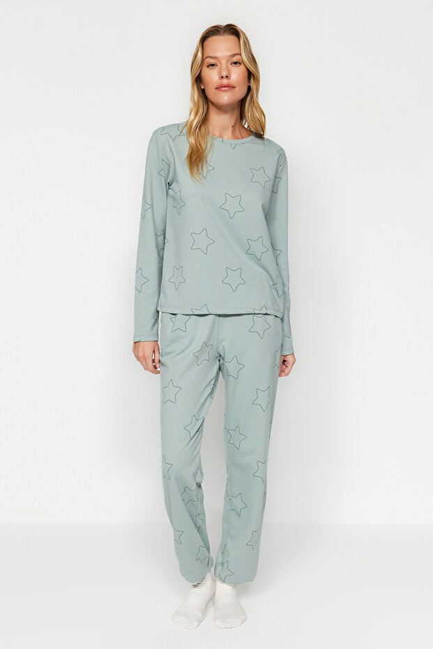 Mint %100 Pamuklu Yıldızlı Örme Pijama Takımı THMAW24PT00234 - 3