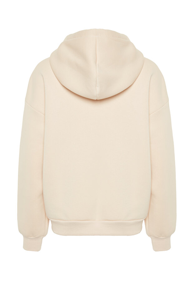 Taş Oversize/Rahat Kesim Basic Kapuşonlu Fermuarlı Kalın İçi Polarlı Örme Sweatshirt TWOAW24SW00188 - 8