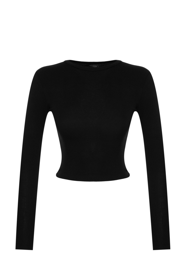 Siyah Yumuşak Kumaşlı Viskon Bisiklet Yaka Crop Esnek Örme Bluz TWOAW24BZ00116 - 7