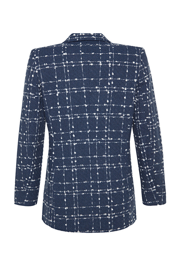 Lacivert Tüvit Regular Dokuma Ekose Blazer Ceket TWOAW21CE0105 - 8