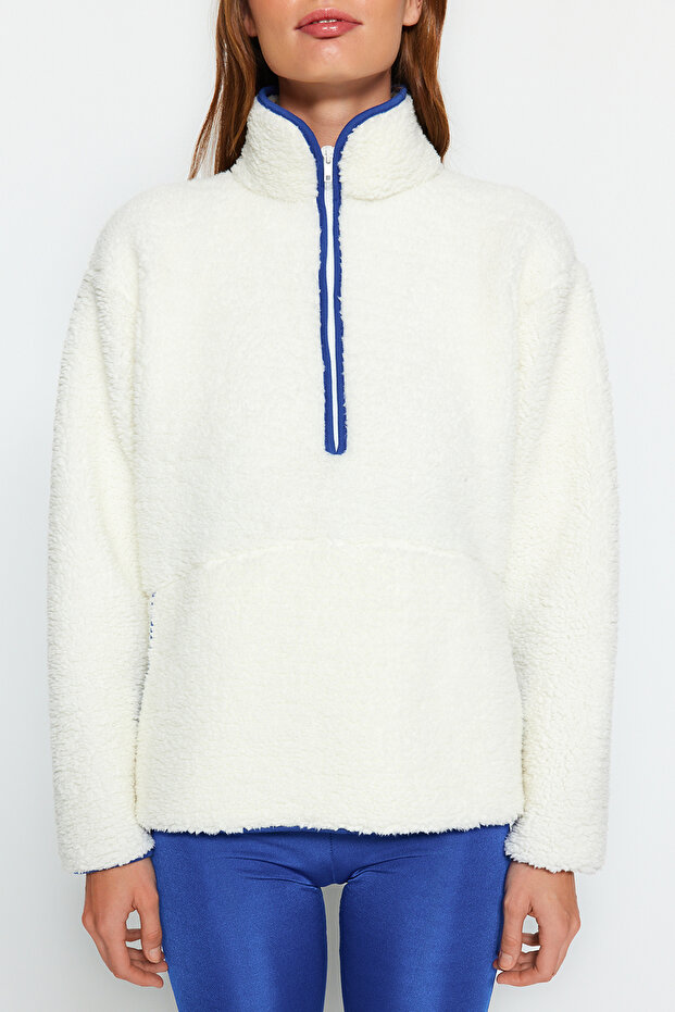 Beyaz Peluş Örme Spor Sweatshirt THMAW23SW00021 - 3