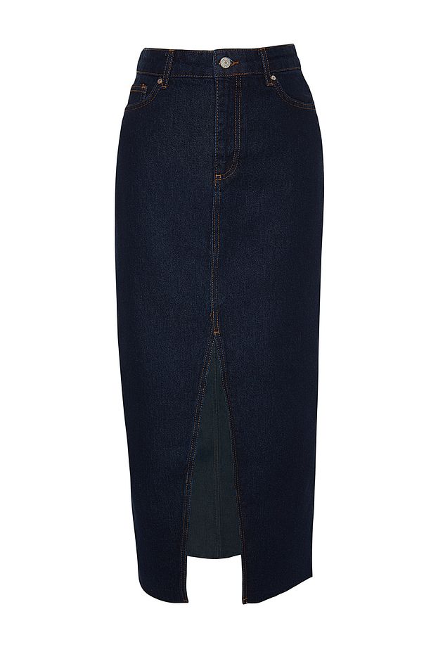 Koyu Mavi More Sustainable Yırtmaçlı Maxi Denim Etek TWOSS23ET00290 - 8