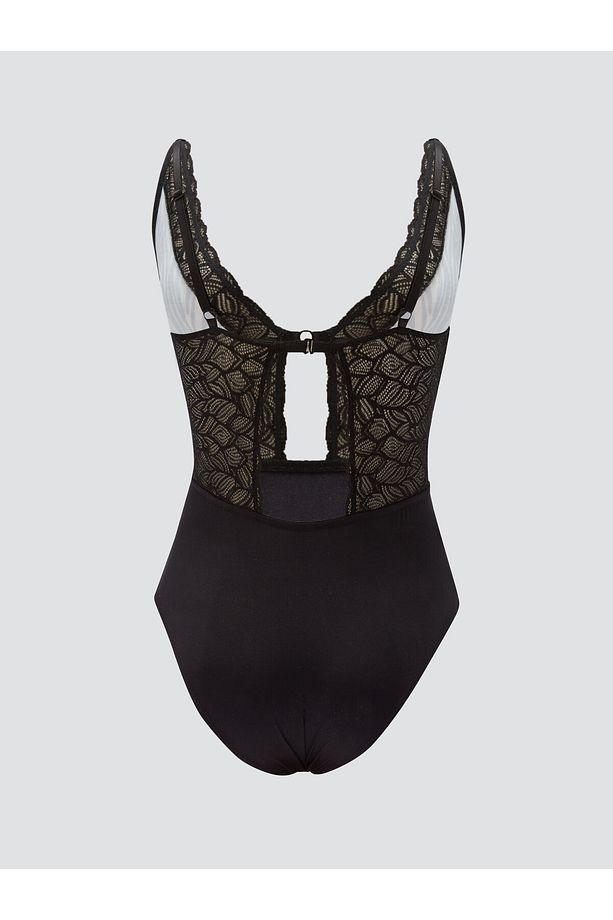 V Yaka Dantelli Zebra Desen Bodysuit Xs - 2