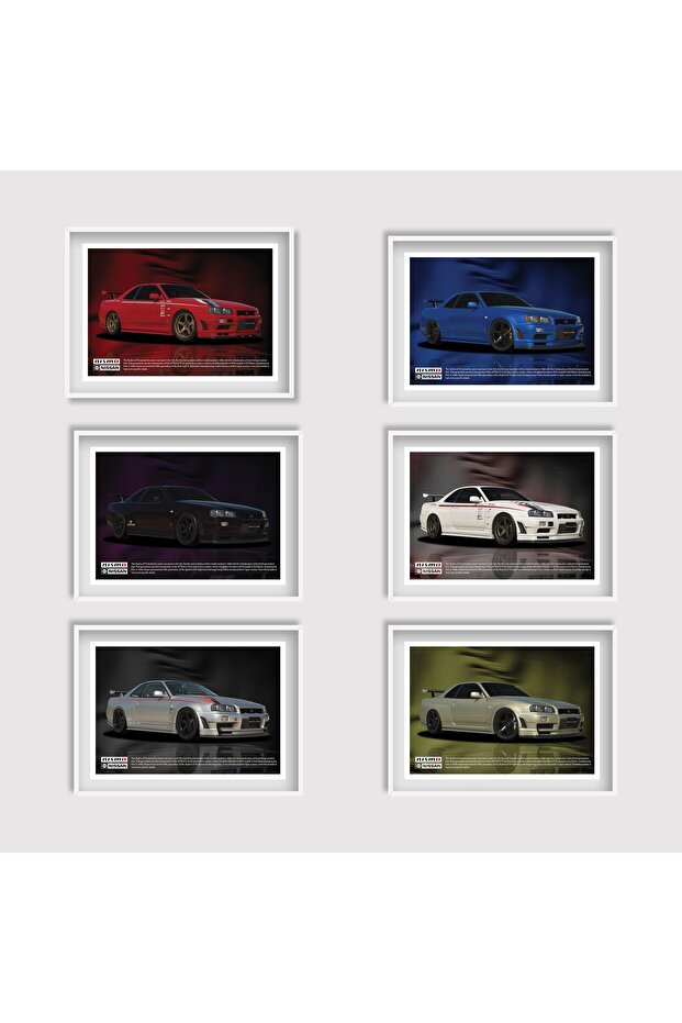 PosterBo Nissan Skyline GTR R34 V-Spec Özel Tasarım 6'lı Poster Seti - 1