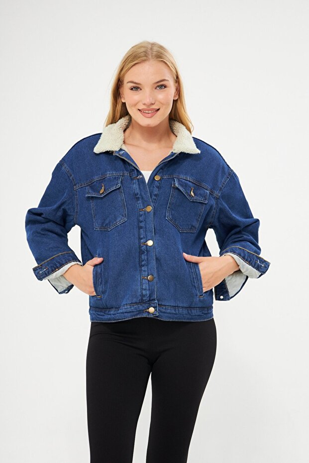 سترة الدنيم مبطنة بالفراء - 5