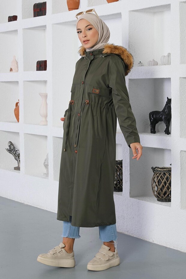 MİH15800 Model Khaki Płaszcz - Koronkowe Szczegółowo - 4