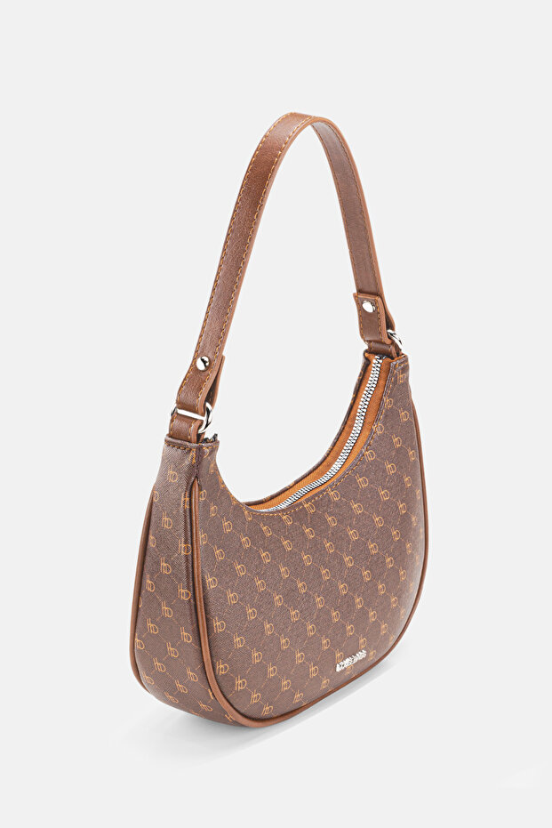 Women's Logo Patterned Brown Oval Shoulder Bag 240