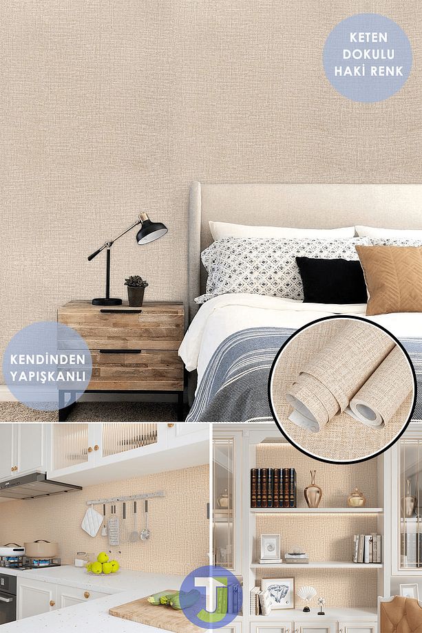 Kendinden Yapışkanlı Keten Görünümlü Mutfak Banyo Tezgah Duvar Dolap Masa Kaplama 60X500cm - 4