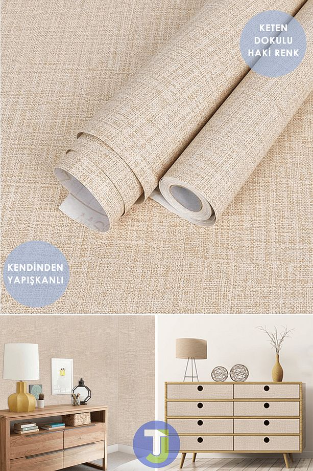 Kendinden Yapışkanlı Keten Görünümlü Mutfak Banyo Tezgah Duvar Dolap Masa Kaplama 60X500cm - 1