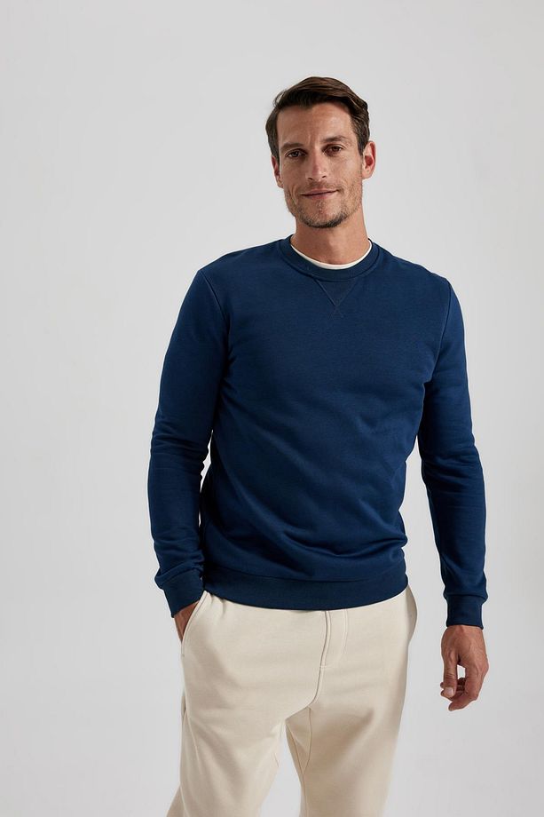 Regular Fit Bisiklet Yaka Kalın Basic Düz Sweatshirt T3777az23au - 1