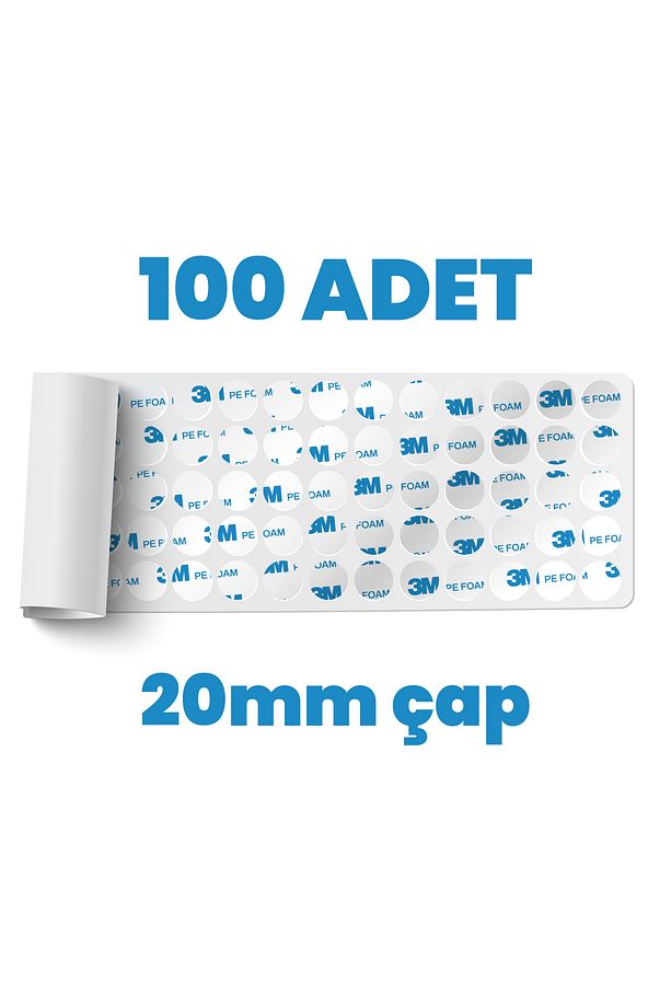 Çok Güçlü Çift Taraflı Köpük Bant 100 Adet 20mm Çap 1.1mm Et - 2
