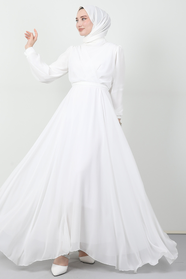 Cross Front Chiffon Dress White