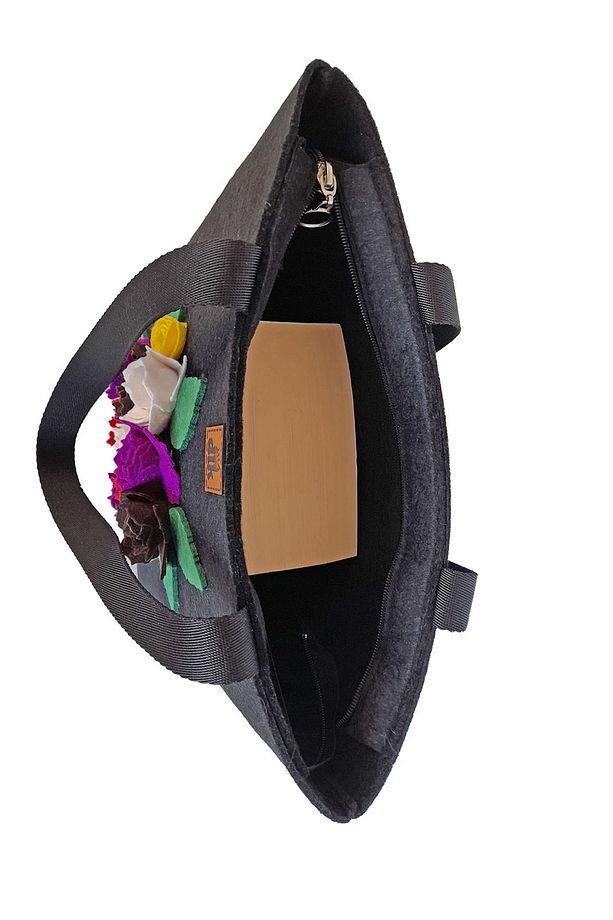 El Yapımı Orta Boy Keçe Omuz Çantası - Güllerin Içinden -35x31cm - 6