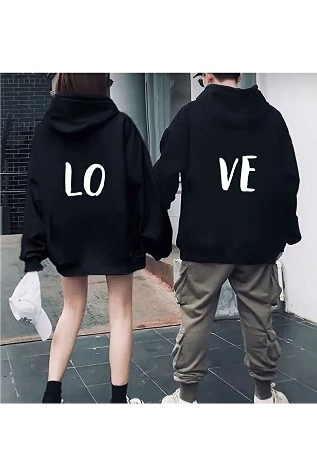 Lo-ve Printed Black Hooded Lover Combination Sweatshirt 2-pack