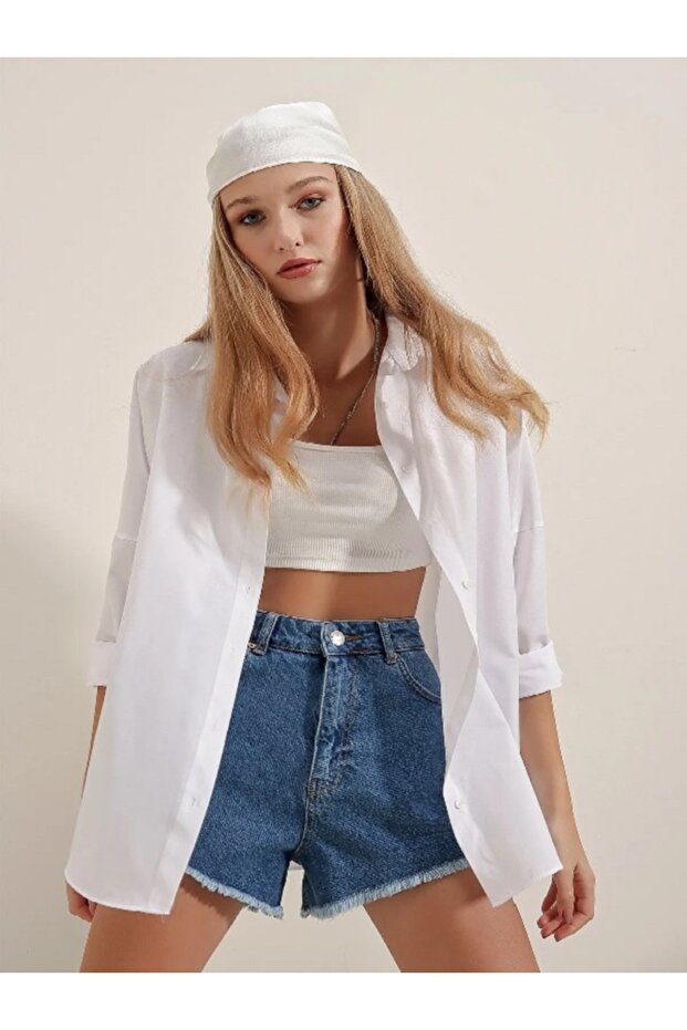 Oversize Uzun Basic Gömlek - 1