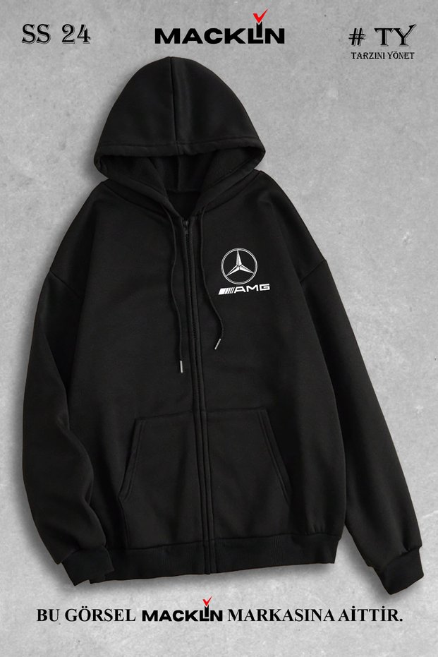 Unisex Women Men Hooded Amg Printed Zipper Sweatshirt Fleece Jacket