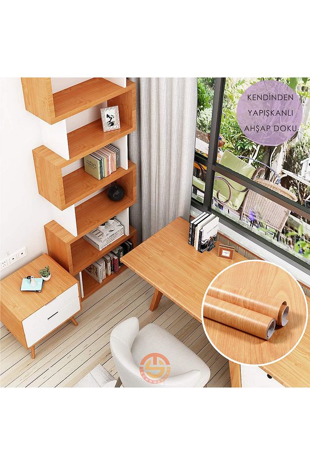 60cm×100cm Kendinden Yapışkanlı Ahşap Görünümlü Kaplama Kağıdı Mutfak Dolap Masa Duvar - 5