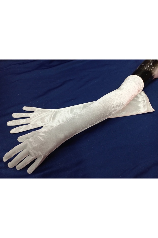 Elisabeth Kadife Opera Eldiven Dirsek Boy Beyaz - 7