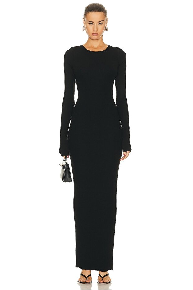 Women's Black Maxi Long Sleeve Jersey Dress