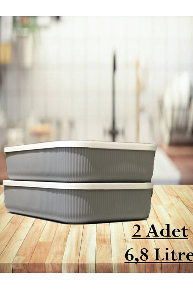 2 Adet 6.8 Litre Gri Saklama Kabı Sebzelik Yiyecek Saklama Oyuncak Kutusu - 2