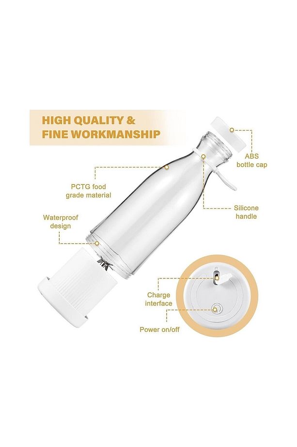 Mini Juice Taşınabilir Blender Plastik Şişe Smoothie Milkshake USB Şarj Edilebilir 420 ml. - 4
