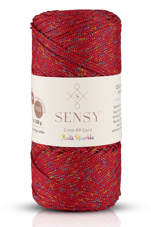 Multi Sparkle Simli 200 gr Polyester Makrome Ipi Koyu Kırmızı 2 Mm 230 M Supla Ip - 1