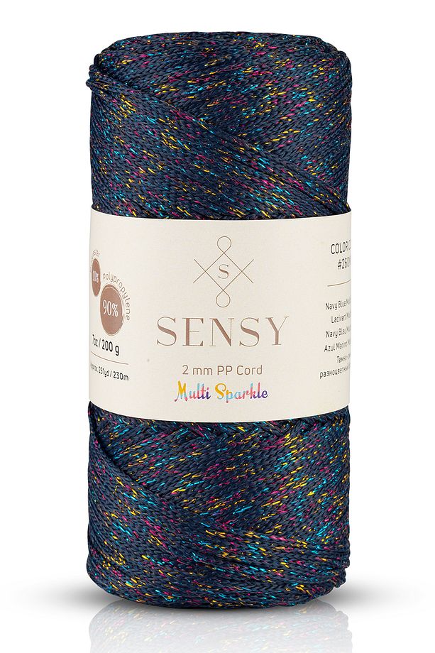 Multi Sparkle Simli 200 gr Polyester Makrome Ipi Lacivert 2 Mm-230 M çanta ipliği - 1