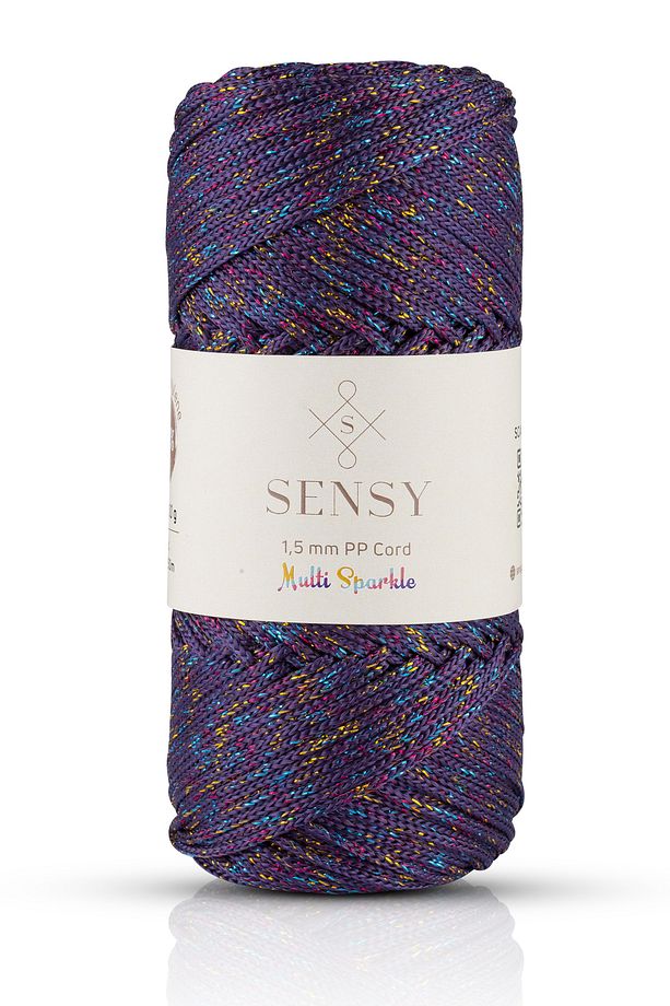 Multi Sparkle Simli Çok Renkli İp 100 Gr Polyester Makrome İpi Mor 1,5 Mm - 150 M - 1