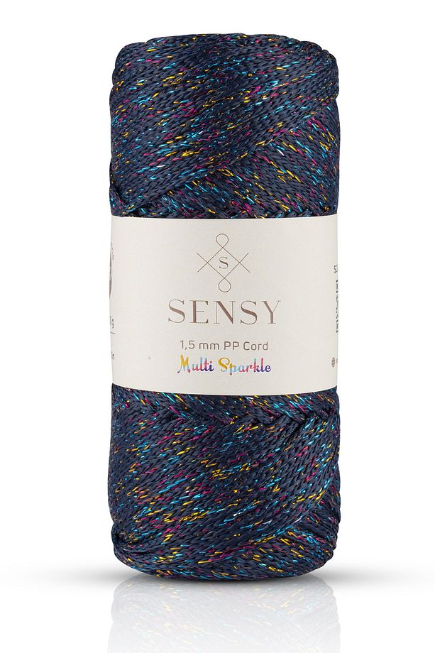 Multi Sparkle Simli Çok Renkli İp 100 Gr Polyester Makrome İpi Lacivert 1,5 Mm - 150 M - 1