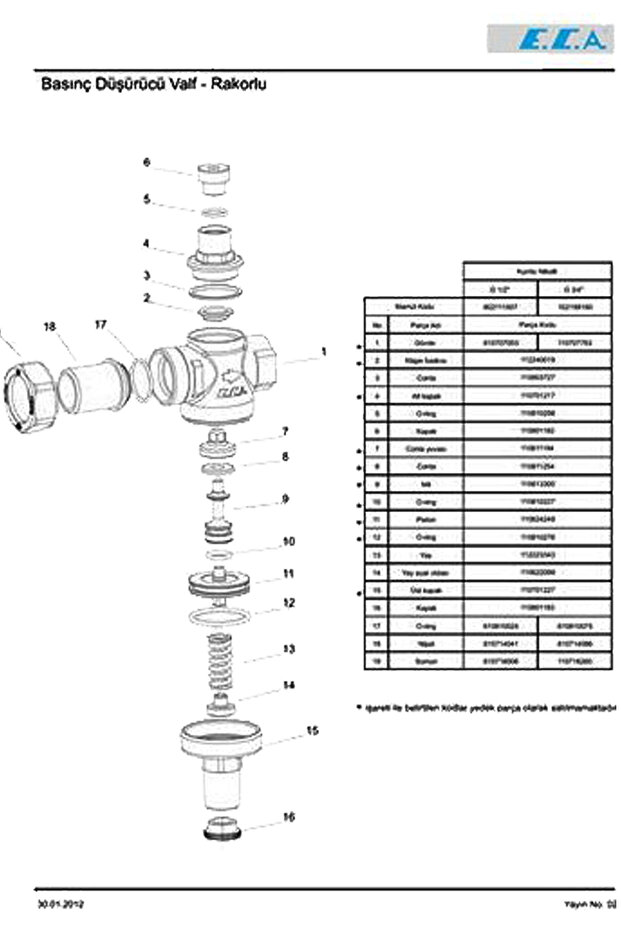 3/4 Rakorlu Su Basınç Düşürücü Regülatörü Valf E.C.A 102199160 - 2
