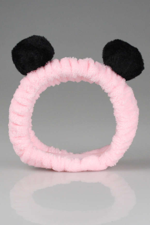 Pink Black Pompom Plush Bandana Makeup Spa Hair Band