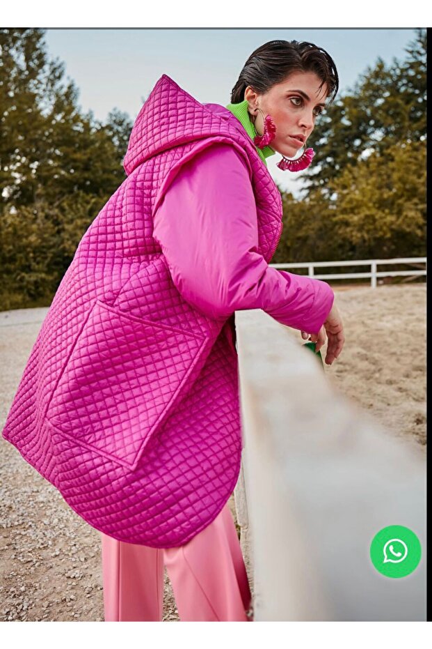 pembe kapitone şişme trençkot - 2