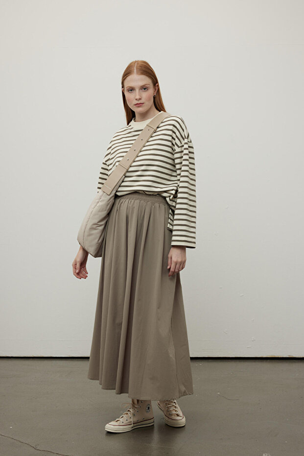 VOLNÝ STŘIH KOMFORTNÍ SUKNĚ KHAKI - 3