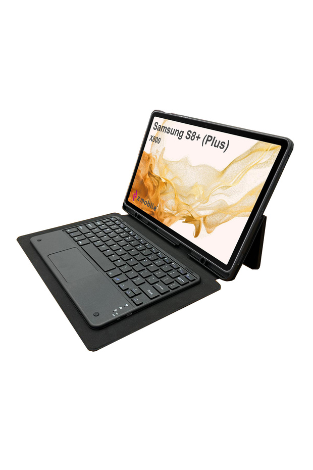 Samsung Galaxy Tab S8 PLUS 12.4” X800 Klavyeli Kılıf Touch Pad Yatay Standlı Kalemlikli - 1