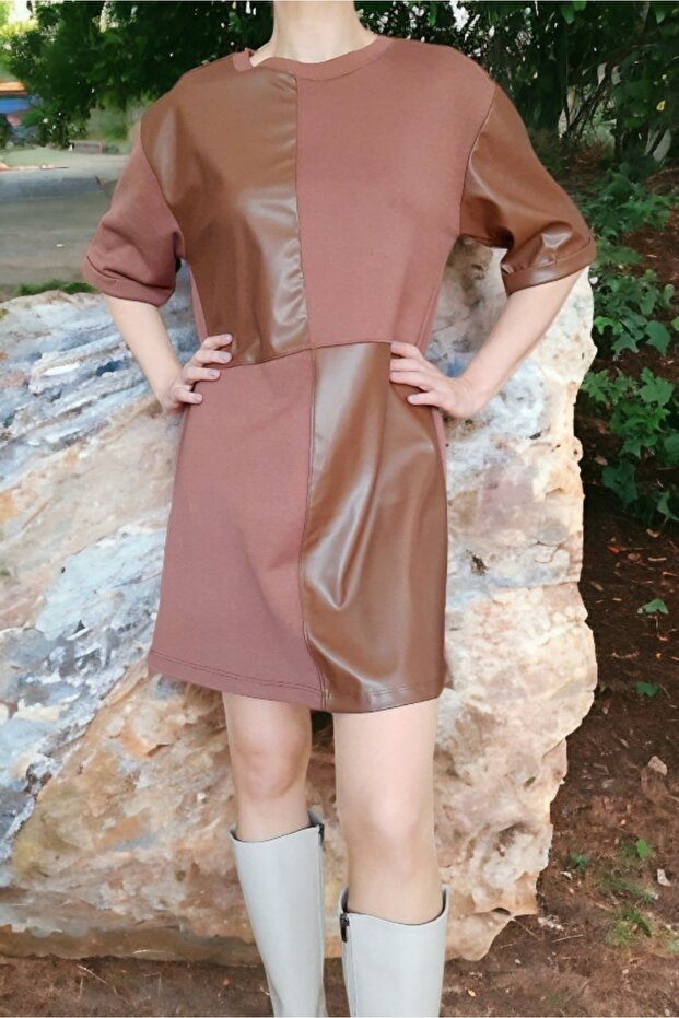 Deri Garnili Elbise - 1