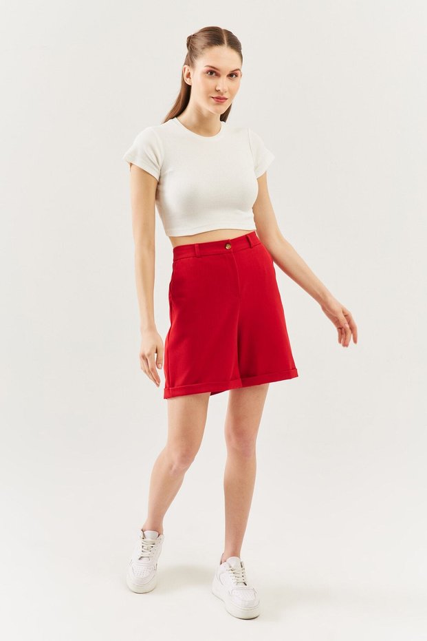 White Short Sleeve Crew Neck Fitted 100% Cotton Camisole Stretchy Crop Blouse
