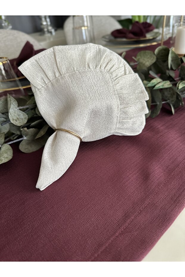 Royal 6 Pieces Ruffled Gold Glitter Ecru Napkin Special Design Napkin