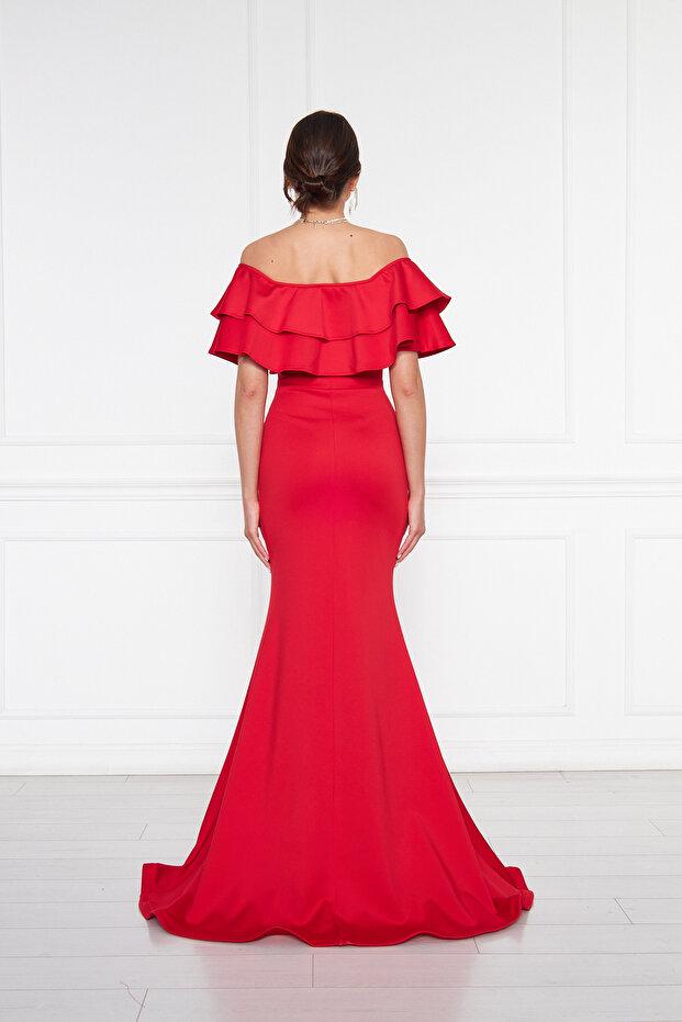 Flexibilní potápěčská tkanina Madonna s výstřihem na krk Maxi délka Rybí model plus velikosti červené večerní šaty - 3