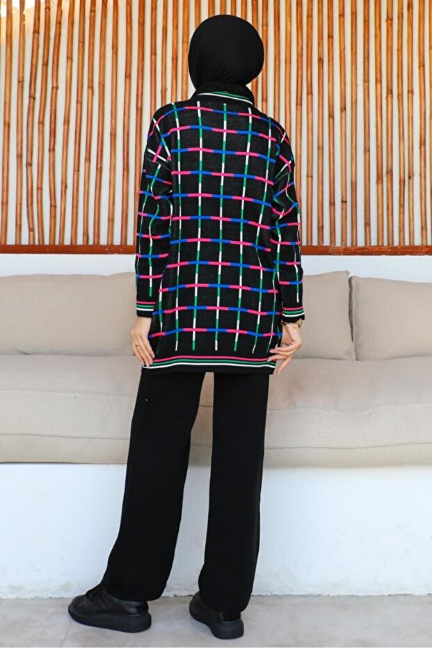 23002 بدلة مزدوجة منقوشة مربعة باللون الأسود - 5