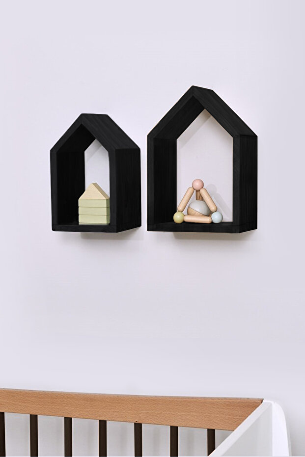 Ahşap Duvar Rafı 2li Ev Şeklinde - 2