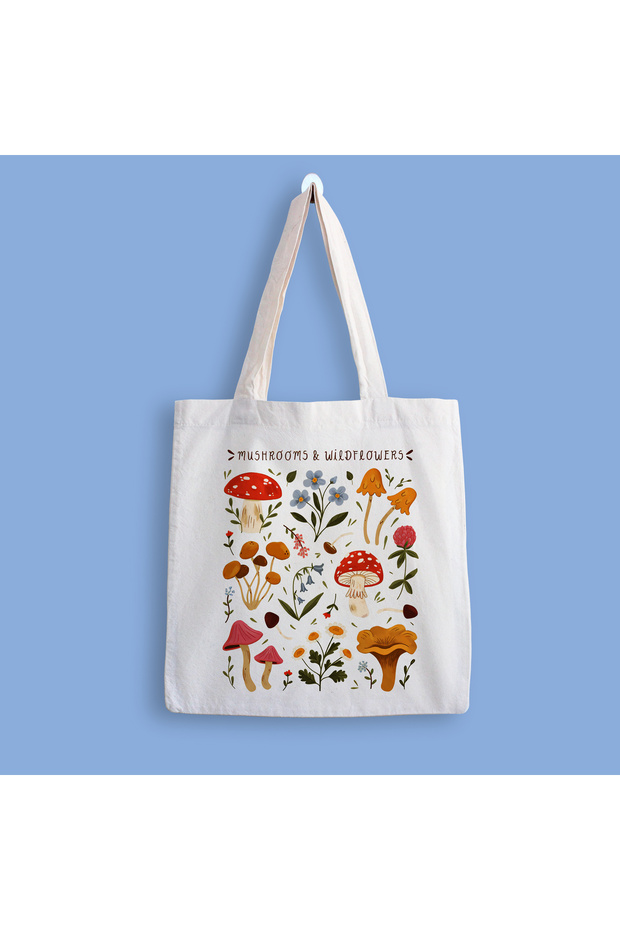 Mushroom Wildflowers Printed Cloth Bag