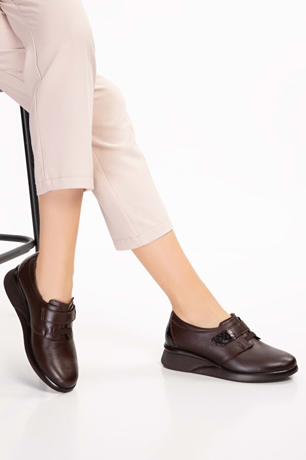 Hakiki Deri Anatomik Taban Rahat Lastik Bağcıklı Ayakkabı Elnr.5808 - 1