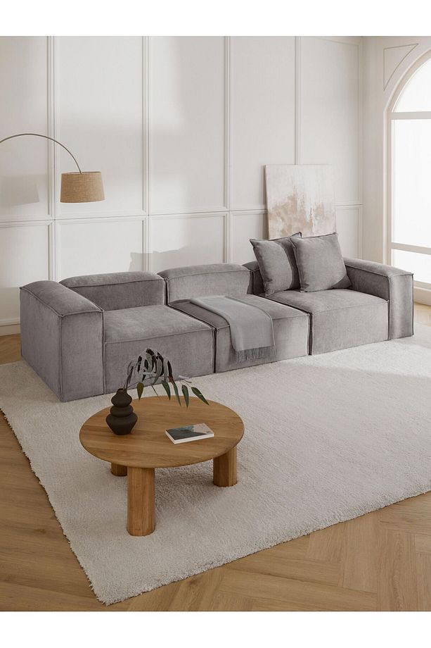 Frida 3 Modül Modüler Mini Köşe Koltuk / Üçlü Kanepe, Fitilli, Kırık Beyaz - 1