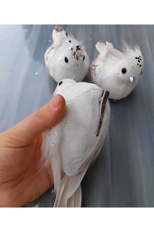Güvercin Seti 3 Adet, Simli Güvercin, Yılbaşı Süsü, Noel, Dekor, Yapay Kuş, Yılbaşı Kuşu, Ağaç Süsü - 5