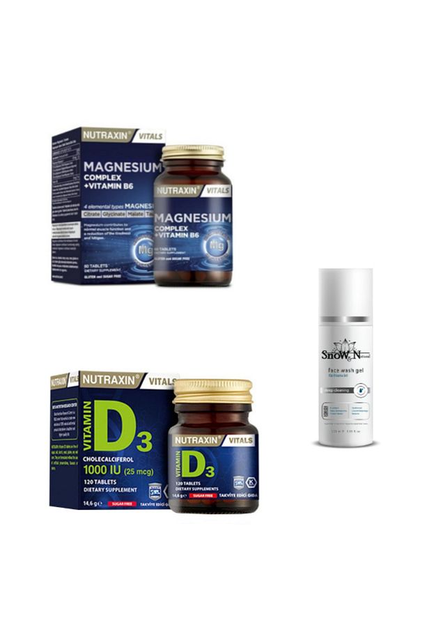 Magnezyum Complex B6 60 Tablet + Vitamin D3 120 Tablet + Yüz Temizleme Jeli 100ml Hediyeli - 1
