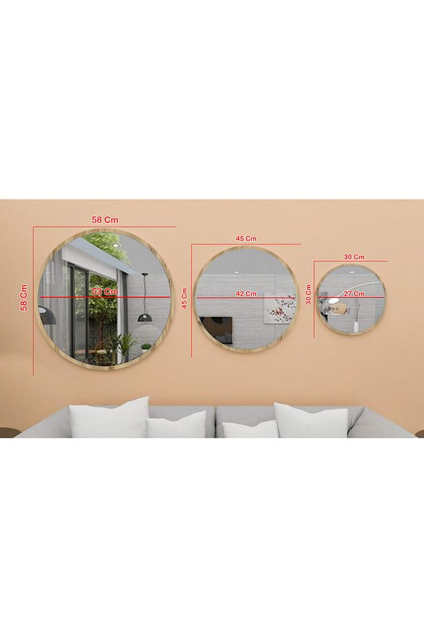 Dekoratif Yuvarlak Ayna 3 Adet Set Banyo Salon Antre Hol Mutfak Duvar Ofis Banyo Wc - 3