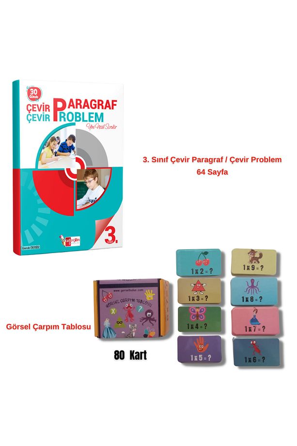 3. Sınıf Çevir Paragraf Çevir Problem ve Görsel Çarpım Tablosu (2 'li Set) - 1