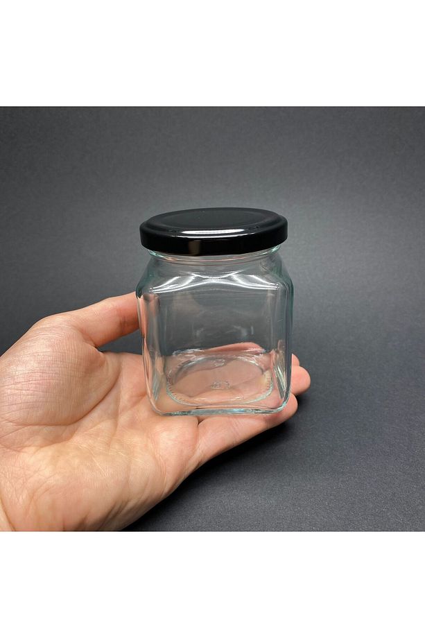 250 CC CAM KARE KAVANOZ - SİYAH KAPAKLI - 250 ML KÖŞELİ KAVANOZ 6 ADET - 2