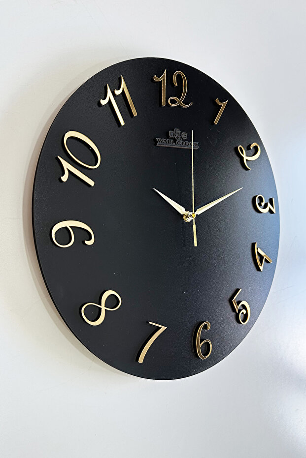 Decorative Mirrored Plexiglass Turkish Numeral Wall Clock Silent Mechanism 37X.37Cm (Black-Gold)