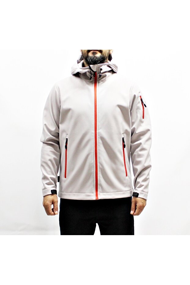 سترة معطف مقاومة للرياح ذات لون رمادي-برتقالي - 1